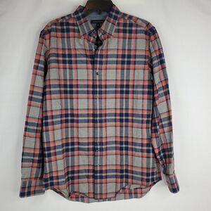 M BANANA REPUBLIC SHIRT red blue gray plaid MEDIUM